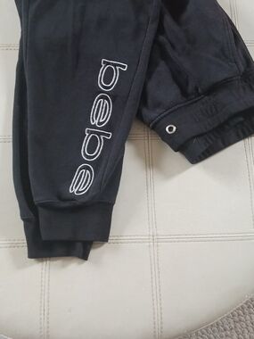 bebe Black Sweatpants with White Side Logo Embroidery